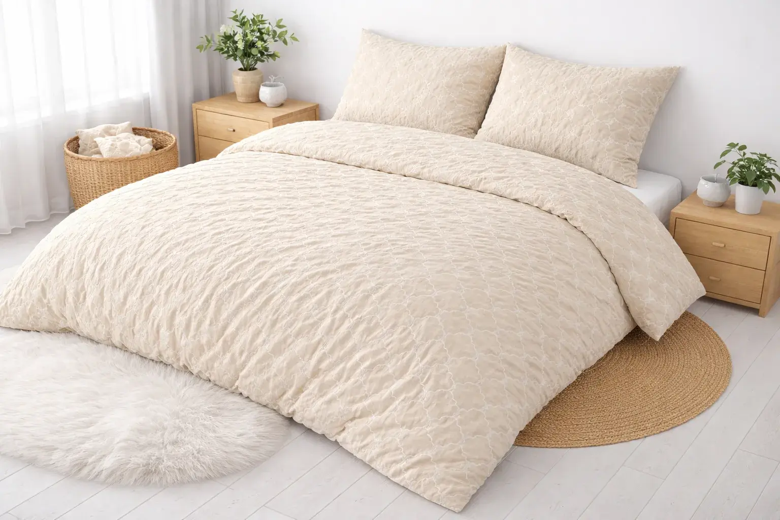 Krep posteljina dezen Beige Dots