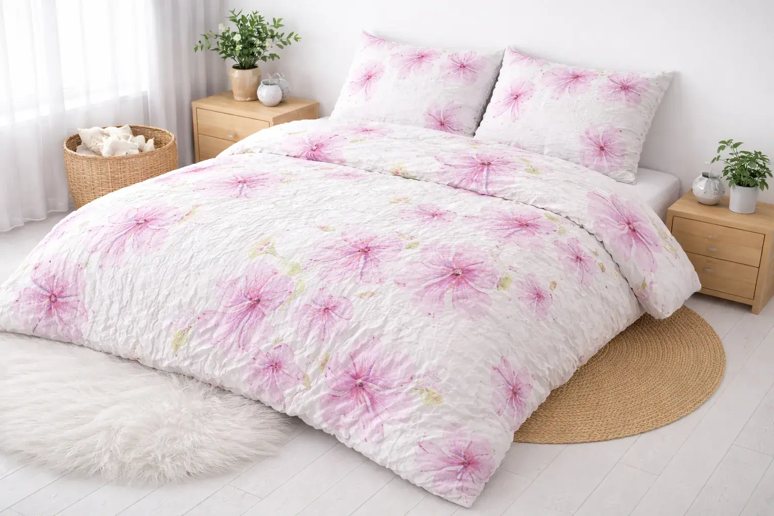 Krep posteljina dezen Pink Flower