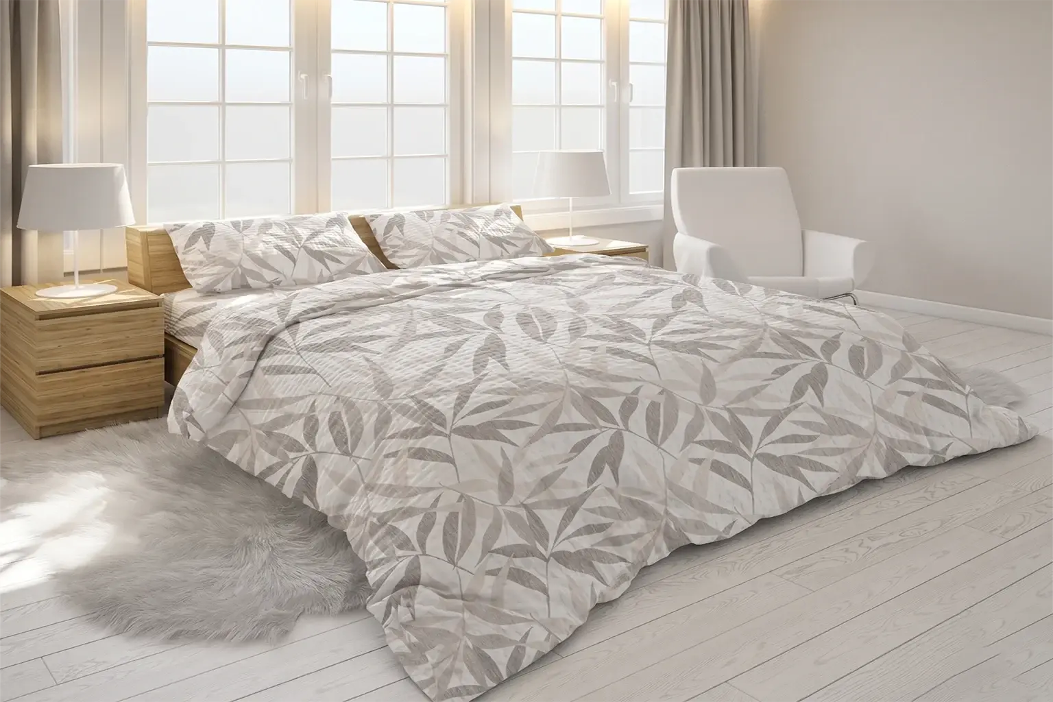 Krep Soft Beige Leaves